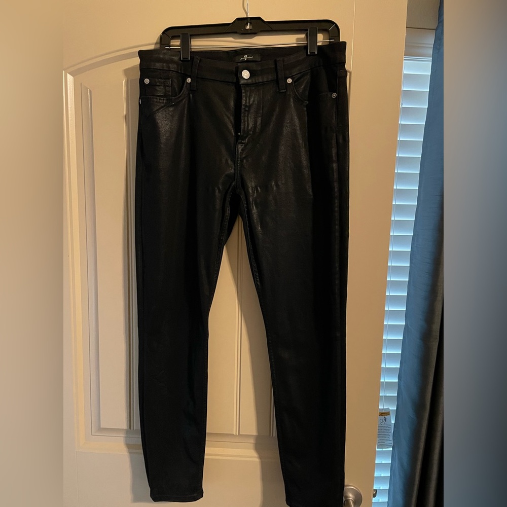 for All Mankind Women's Coated Sheen Ankle Skinny Mid Rise Jeans